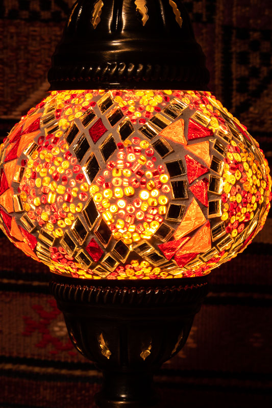 (TM12-RO) Small Red Orange Turkish Mosaic Electric Glass Table Lamp