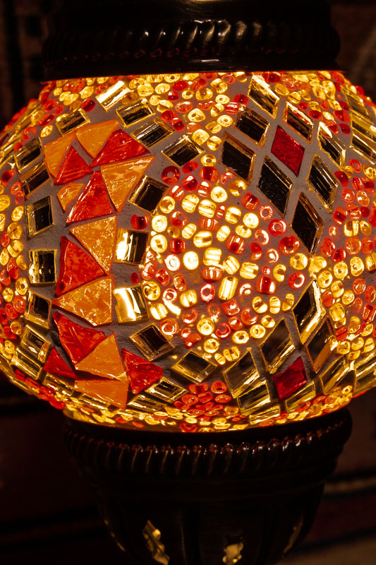 (TM12-RO) Small Red Orange Turkish Mosaic Electric Glass Table Lamp
