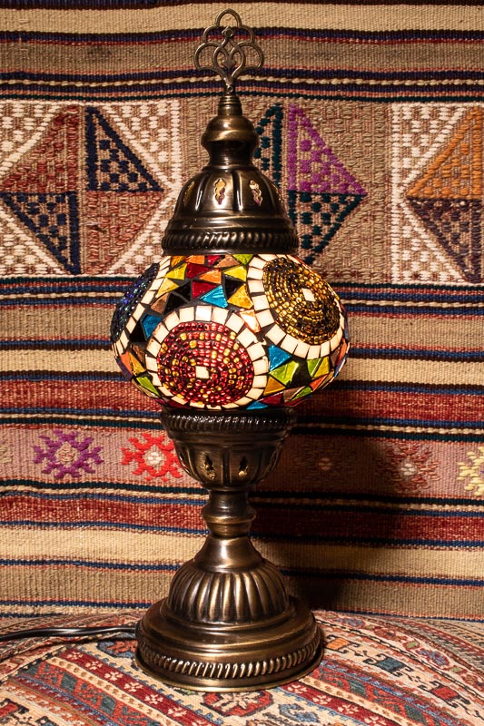 (TM12-TP) Small Tiffany Pearl Turkish Mosaic Electric Glass Table Lamp