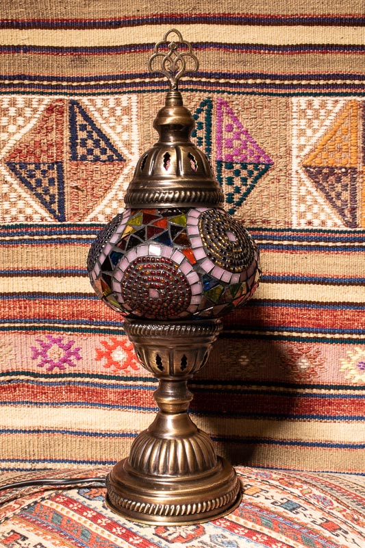 (TM12-TP) Small Tiffany Pearl Turkish Mosaic Electric Glass Table Lamp