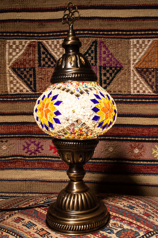 (TM12-YBS)  Small Yellow Blue Star Turkish Mosaic Electric Glass Table Lamp