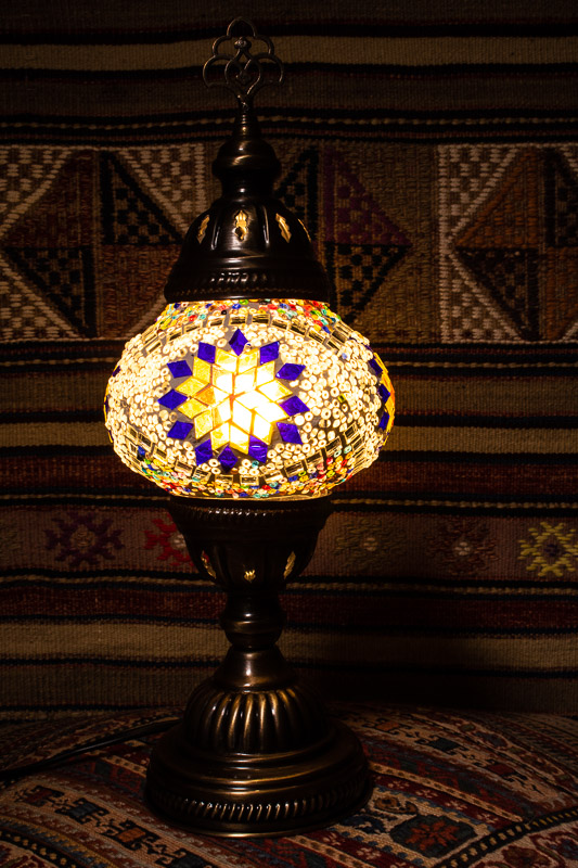 (TM12-YBS)  Small Yellow Blue Star Turkish Mosaic Electric Glass Table Lamp
