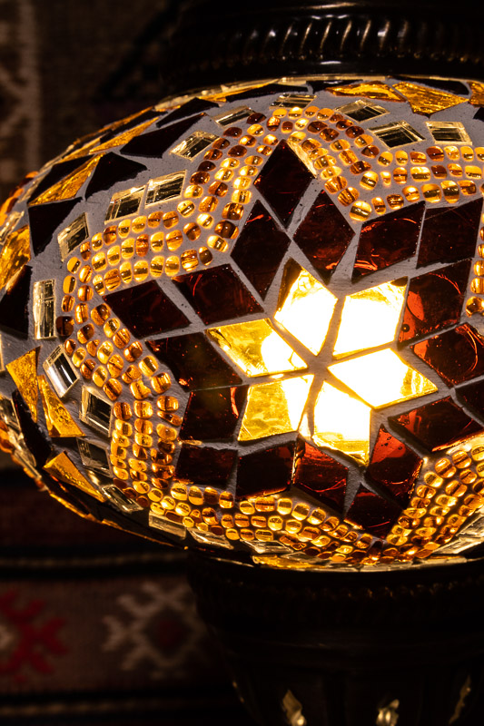 (TM14-AS) Large Amber Star Turkish Mosaic Electric Glass Table Lamp