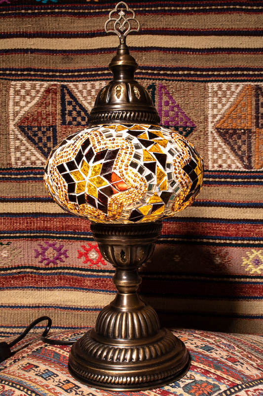 (TM14-AS) Large Amber Star Turkish Mosaic Electric Glass Table Lamp