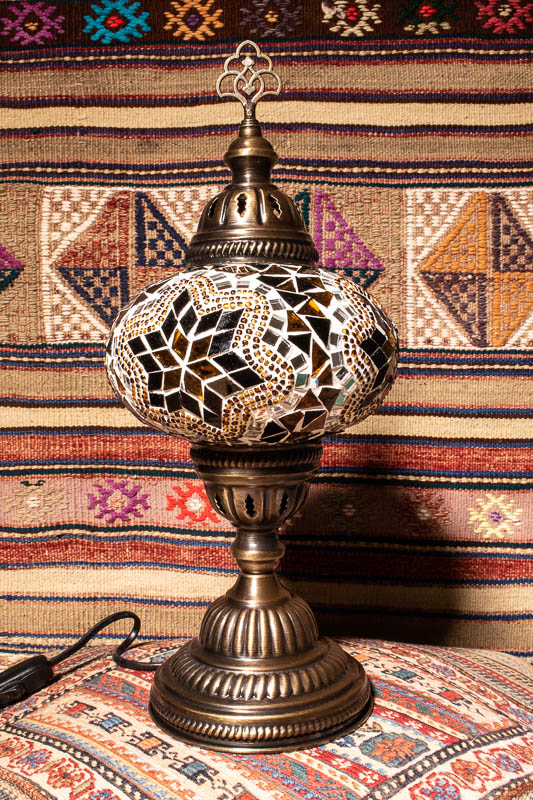 (TM14-AS) Large Amber Star Turkish Mosaic Electric Glass Table Lamp