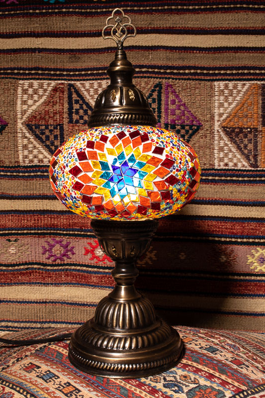 (TM14-F) Large Flame Turkish Mosaic Electric Glass Table Lamp