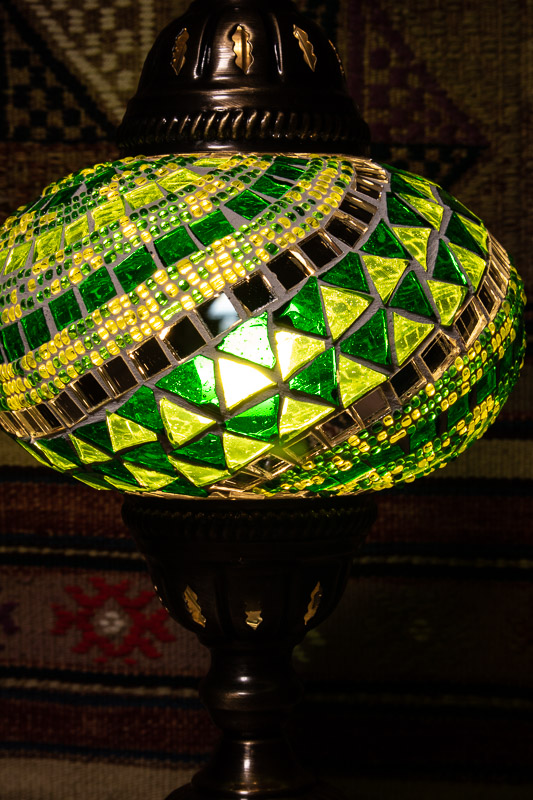 (TM14-G) Large Green Turkish Mosaic Electric Glass Table Lamp