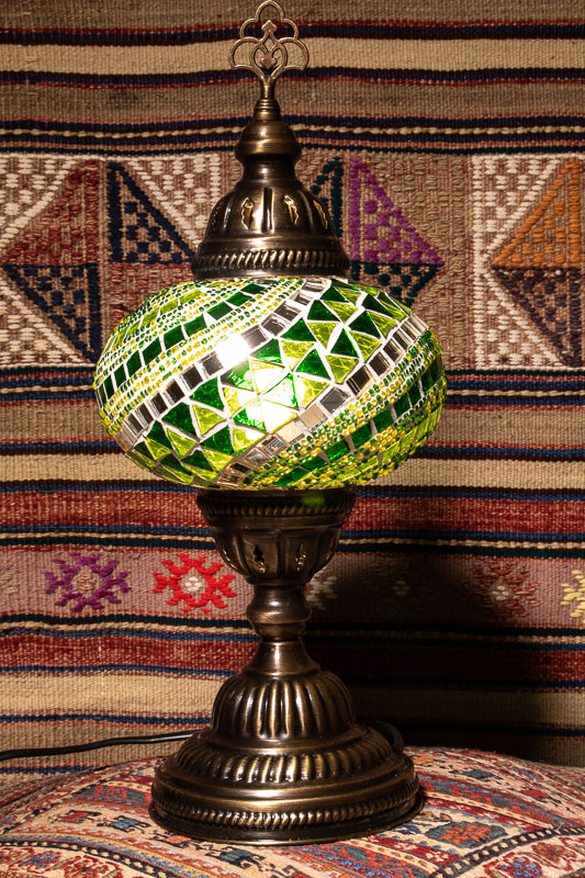 (TM14-G) Large Green Turkish Mosaic Electric Glass Table Lamp