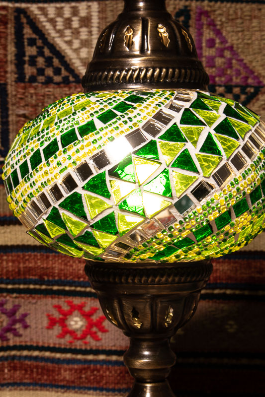 (TM14-G) Large Green Turkish Mosaic Electric Glass Table Lamp