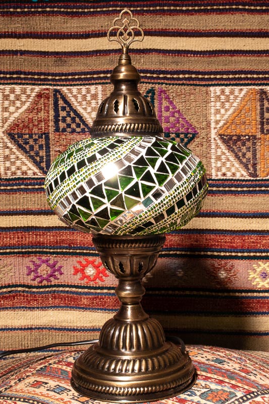 (TM14-G) Large Green Turkish Mosaic Electric Glass Table Lamp