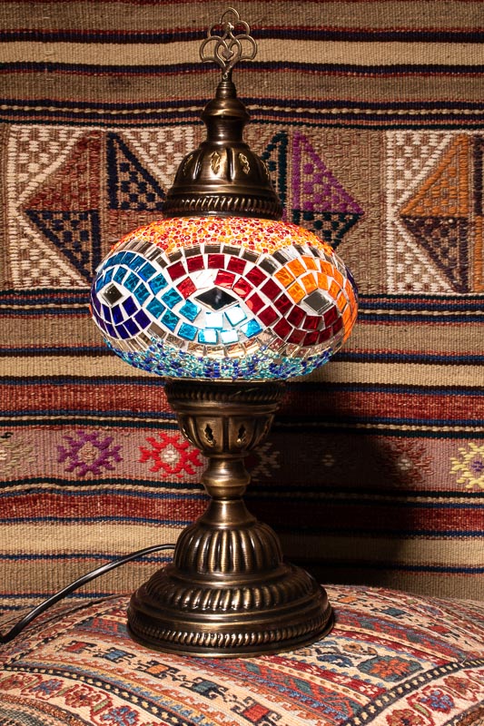 (TM14-MW) Large Mixed Wave Turkish Mosaic Electric Glass Table Lamp
