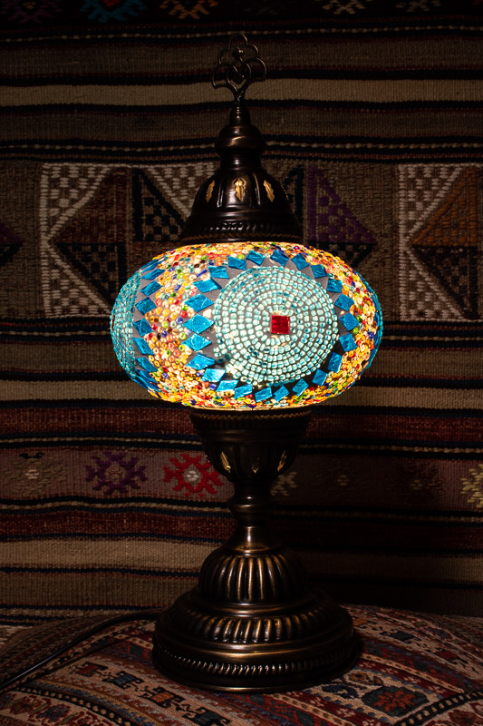 (TM14-TS) Large Turquoise Sun Turkish Mosaic Electric Glass Table Lamp