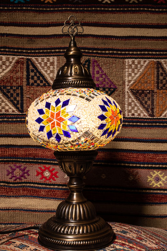 (TM14-YBS) Large Yellow Blue Star Turkish Mosaic Electric Glass Table Lamp