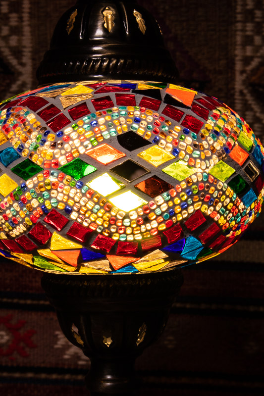 (TM14-YRK) Large Yellow Red Kilim Turkish Mosaic Electric Glass Table Lamp
