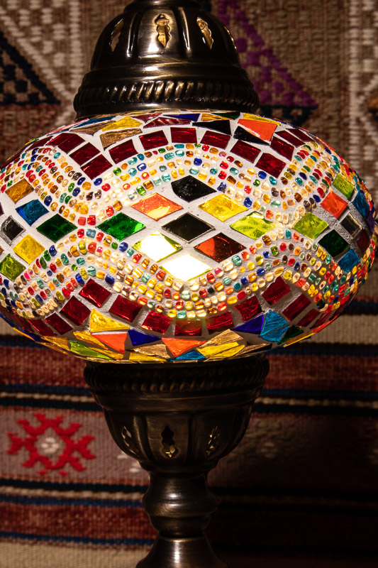 (TM14-YRK) Large Yellow Red Kilim Turkish Mosaic Electric Glass Table Lamp