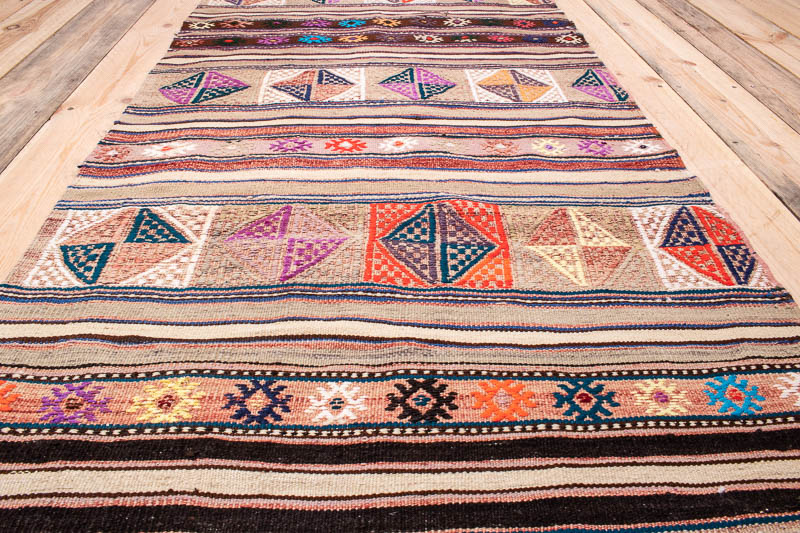 10220 Vintage Turkish Canakkale Kilim Runner Rug 73x211cm (2.4 x 6.11ft)