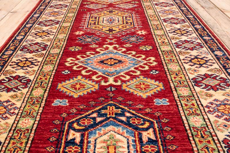 10237 Fine Afghan Kazak Runner Rug 82x316cm (2.8 x 10.4cm)