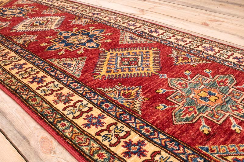 10242 Fine Afghan Kazak Runner Rug 80x319cm (2.7 x 10.5ft)