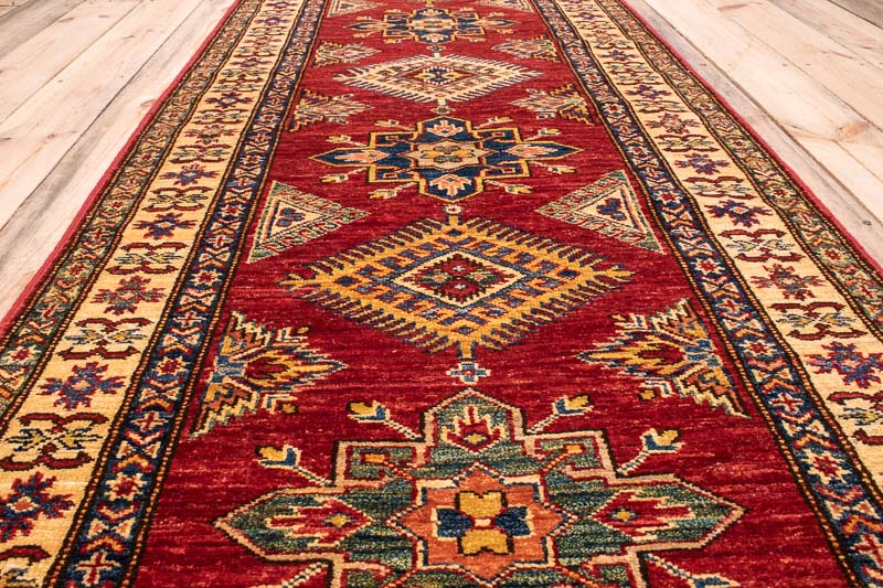 10242 Fine Afghan Kazak Runner Rug 80x319cm (2.7 x 10.5ft)