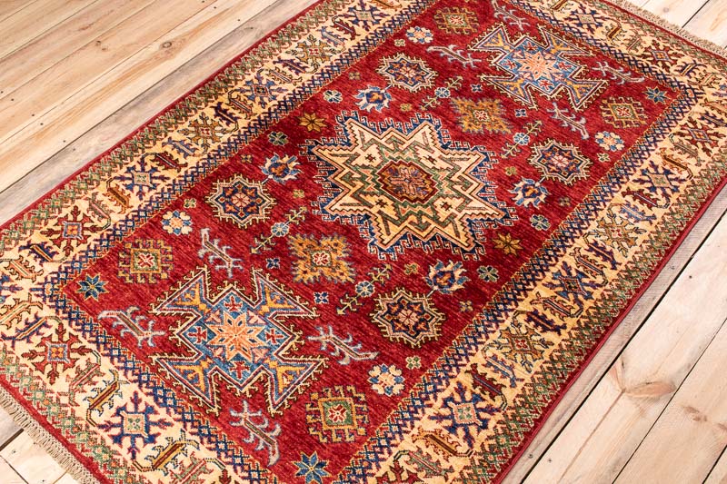 10249 Fine Afghan Kazak Rug 121x188cm (3.11 x 6.2ft)