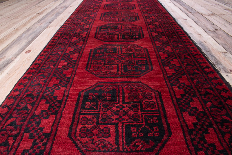 10260 Long Afghan Red Aq Chah Runner Rug 81x577cm (2.8 x 18.11ft)