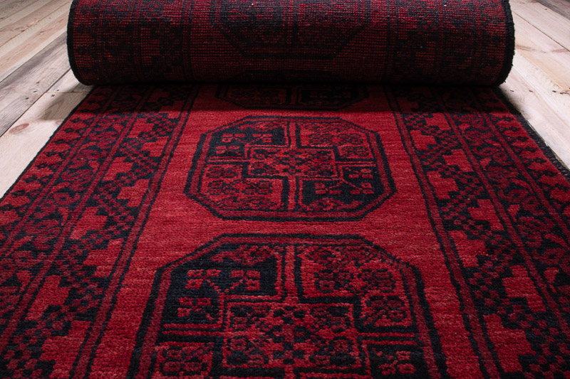 10260 Long Afghan Red Aq Chah Runner Rug 81x577cm (2.8 x 18.11ft)