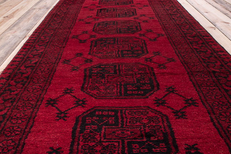 10262 Afghan Red Aq Chah Runner Rug 83x597cm (2.8 x 19.7ft)