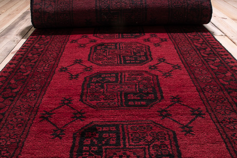 10262 Afghan Red Aq Chah Runner Rug 83x597cm (2.8 x 19.7ft)