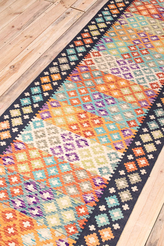 10291 Afghan Kilim Runner Rug - Vegetable Dyed 86x298cm (2.10 x 9.9ft)