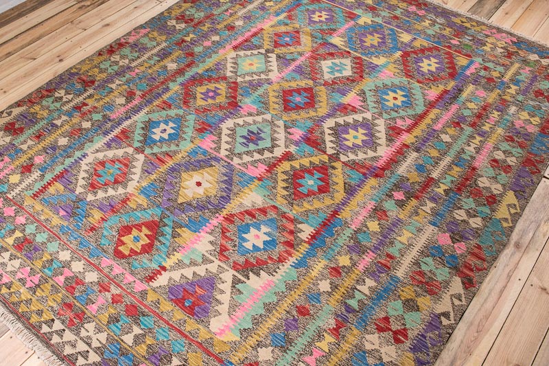 10517 Afghan Vegetable Dyed Kilim Rug 216x277cm (7.1 x 9.1ft)