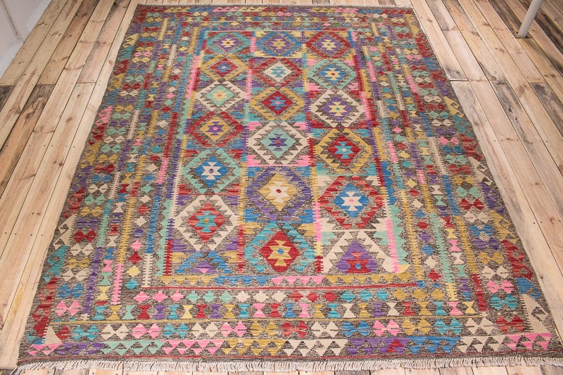 10517 Afghan Vegetable Dyed Kilim Rug 216x277cm (7.1 x 9.1ft)