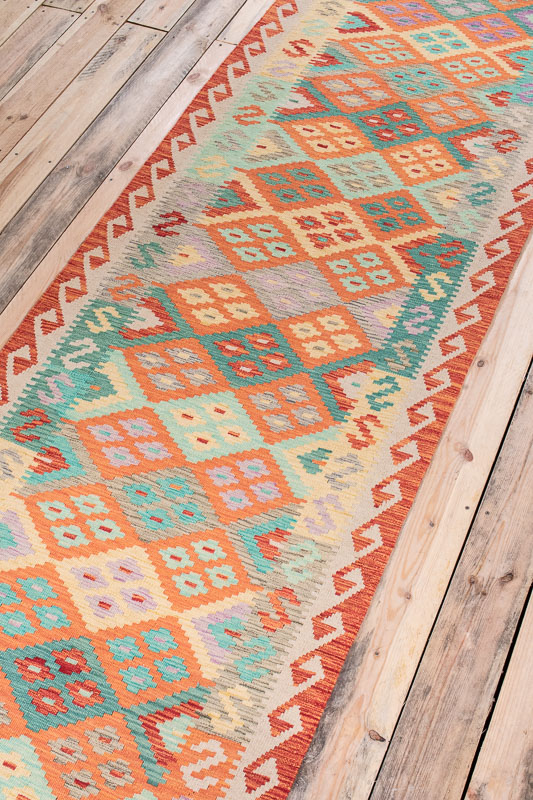 10527 Afghan Vegetable Kilim Runner Rug 89x390cm (2.11 x 12.9ft)