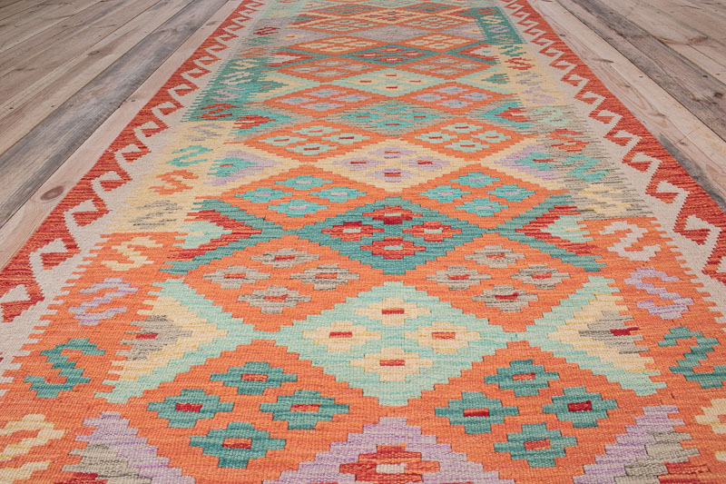 10527 Afghan Vegetable Kilim Runner Rug 89x390cm (2.11 x 12.9ft)