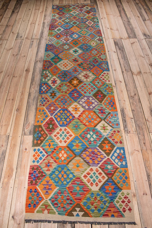 10529 Afghan Vegetable Kilim Runner Rug 90x393cm (2.11 x 12.10ft)