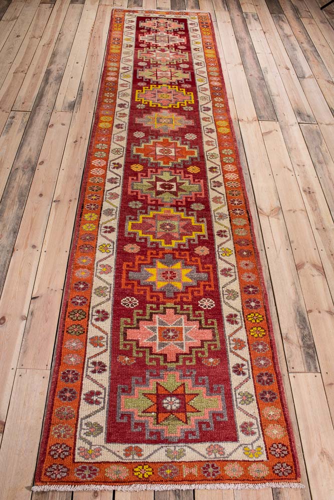 10707 Vintage Kurdish Herki Carpet Runner Rug 89x397cm (2.11 x 13ft)