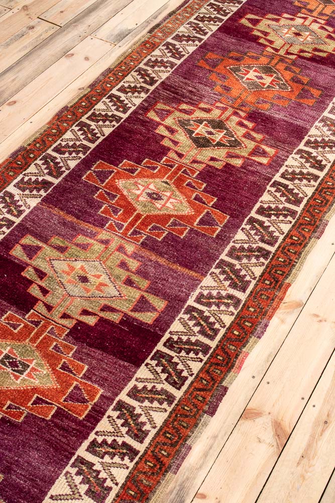 10709 Vintage Kurdish Herki Carpet Runner Rug 106x372cm (3.5 x 12.2ft)