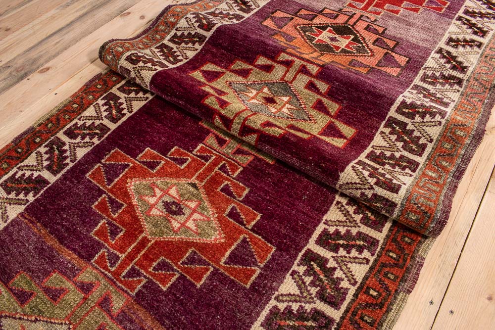 10709 Vintage Kurdish Herki Carpet Runner Rug 106x372cm (3.5½ x 12.2½ft)