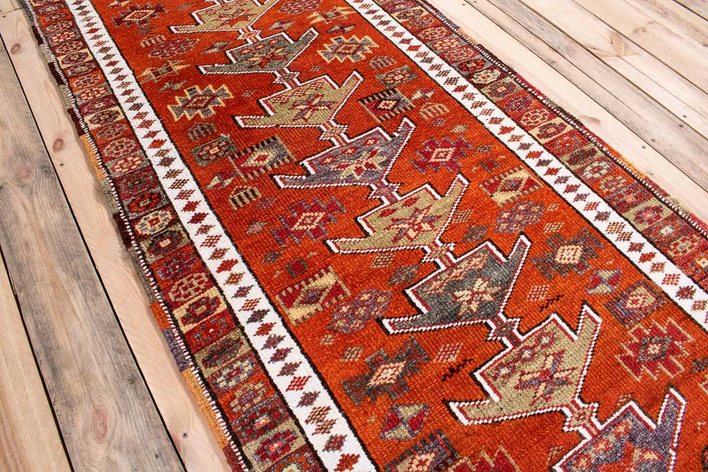 10710 Vintage Kurdish Herki Carpet Runner Rug 94x327cm (3.1 x 10.8ft)