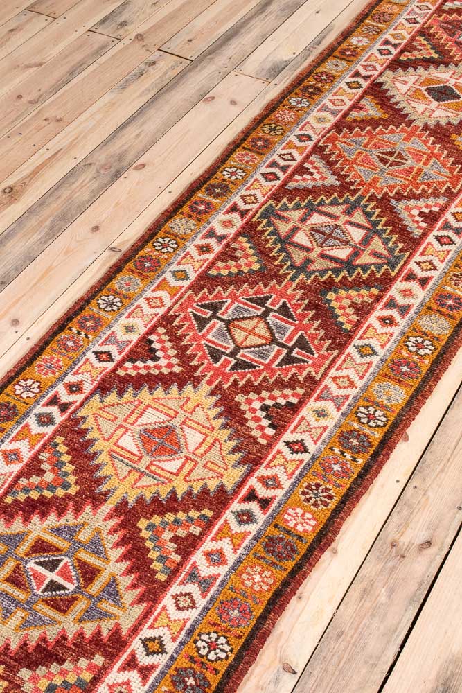 10712 Vintage Kurdish Herki Carpet Runner Rug 87x442cm (2.10 x 14.6ft)