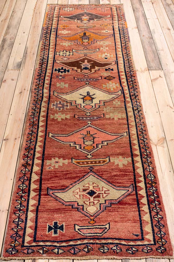 10718 Vintage Kurdish Herki Carpet Runner Rug 93x305cm (3.0½ x 10ft)