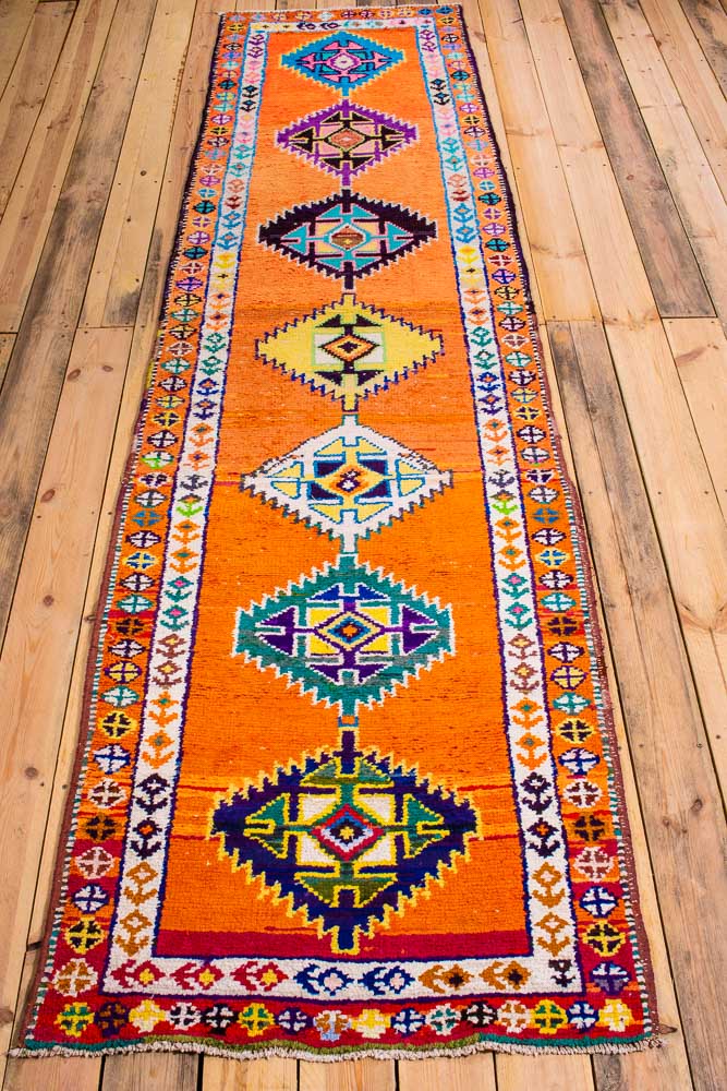 10729 Vintage Kurdish Herki Carpet Runner Rug 87x331cm (2.10 x 10.10ft)