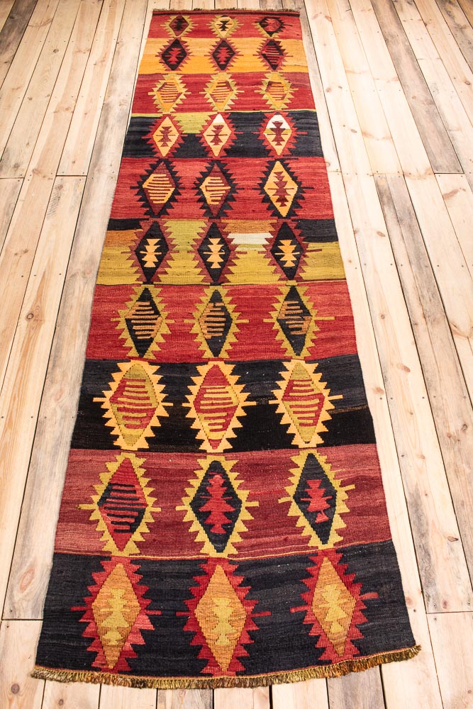 10748 Vintage Turkish Konya Kilim Runner Rug 91x352cm (3 x 11.6ft)