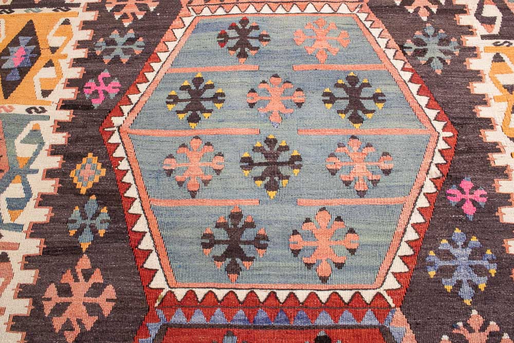 10750 Vintage Turkish Yozgat Kilim Runner Rug 111x485cm (3.7 x 15.11ft)