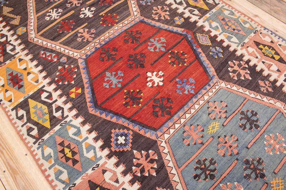 10750 Vintage Turkish Yozgat Kilim Runner Rug 111x485cm (3.7 x 15.11ft)