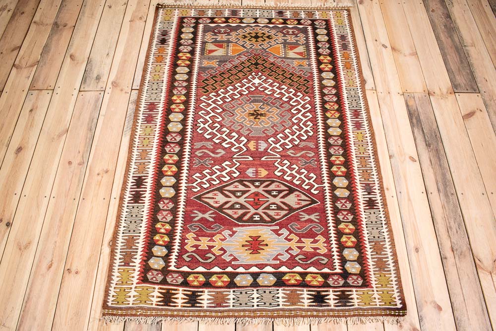 10756 Vintage Turkish Adana Kilim Rug 110x170cm (3.7 x 5.6ft)