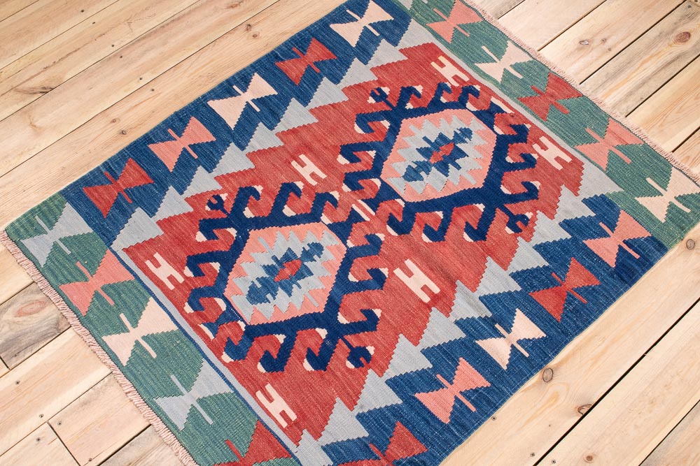 10790 Vintage Turkish Usak Kilim Rug 96x119cm (3.1 x 3.11ft)