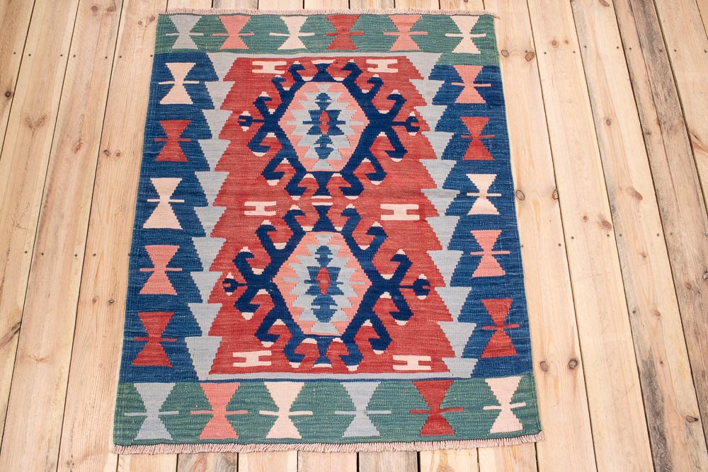 10790 Vintage Turkish Usak Kilim Rug 96x119cm (3.1 x 3.11ft)