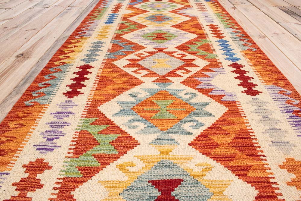 10819 Afghan Vegetable Dyed Kilim Runner Rug 79x247cm (2.7 x 8.1ft)