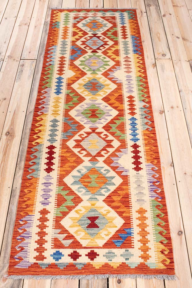 10819 Afghan Vegetable Dyed Kilim Runner Rug 79x247cm (2.7 x 8.1ft)