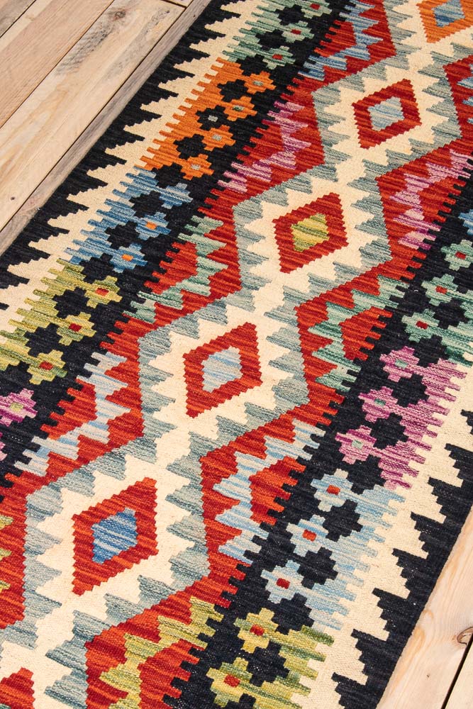 10822 Afghan Vegetable Dyed Kilim Runner Rug 82x247cm (2.8 x 8.1ft)